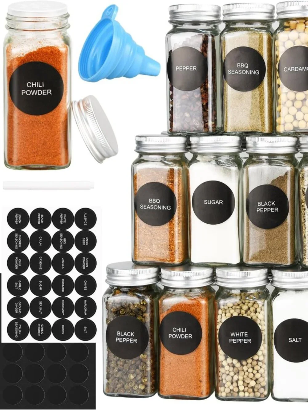 24pcs Glass Spice Jars, 4oz w/ Metal Caps, Labels, Shaker Lids